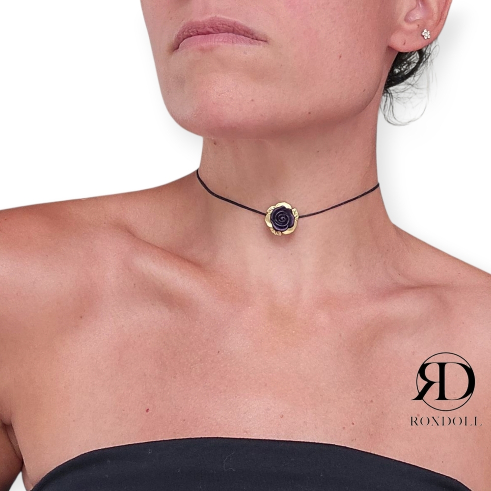 "Midnight Rose" Handmade Necklace Choker Upcycles Repurposed 14"